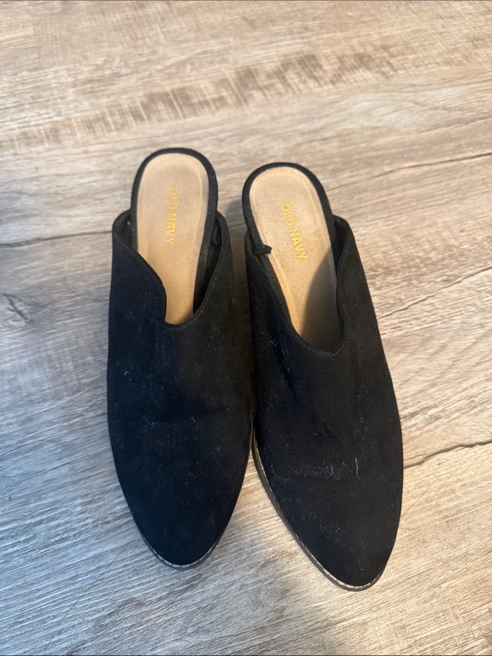 Old Navy Black Pointed Suede-Look Slip-On Mules